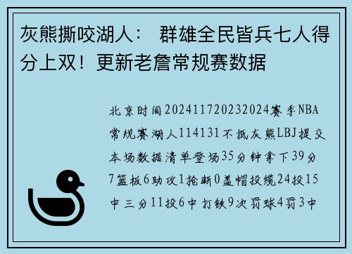灰熊撕咬湖人： 群雄全民皆兵七人得分上双！更新老詹常规赛数据