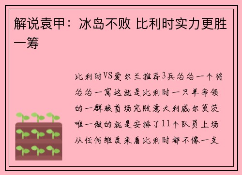 解说袁甲：冰岛不败 比利时实力更胜一筹